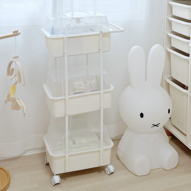 플라팜 2세대 코코맘 3단 캡형 기저귀정리 이동식 트롤리, 아이보리, 1개