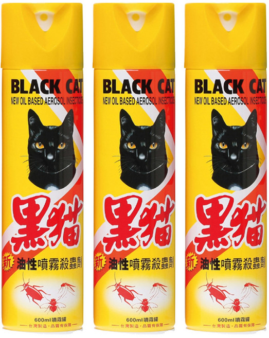 黑貓 油性噴霧殺蟲劑, 600ml, 3瓶
