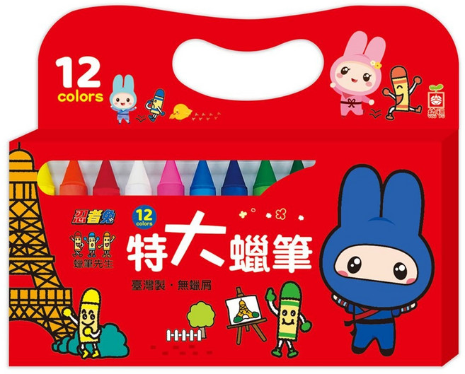 忍者兔 蠟筆先生 特大蠟筆, 12色, 1組