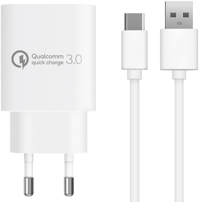 홈플래닛 퀄컴 공식인증 QC3.0 18W 고속충전기 + C타입 충전케이블 1.2m 세트, 화이트, 1개