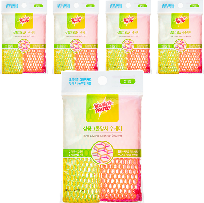 스카치브라이트 3M 삼중 그물망사 수세미 2종, 1개, 5세트