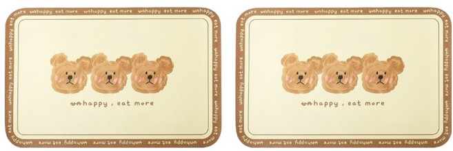 티리티티 베어 캐릭터 방수 식탁 매트, 사각베어, 2개, 40 x 30 cm