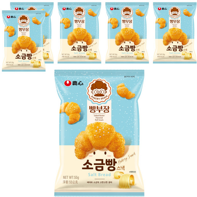 NONGSHIM 農心 麵包部長 奶油鹽可頌造型餅乾, 55g, 6包