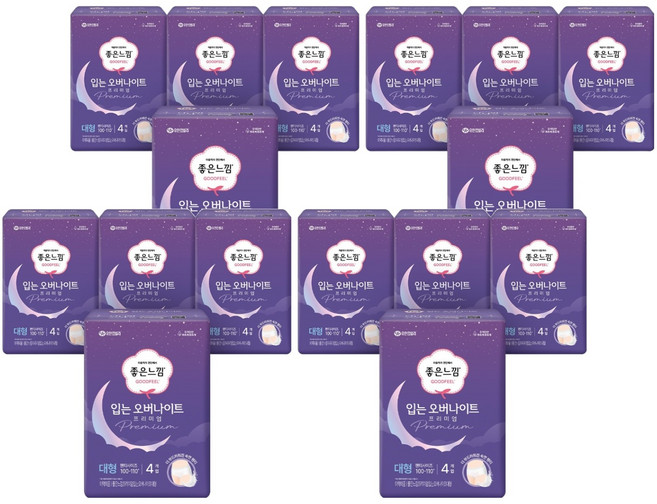 좋은느낌 프리미엄 입는 오버나이트, 대형, 4개입, 16개