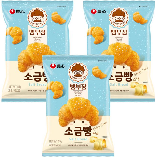 NONGSHIM 農心 麵包部長 奶油鹽可頌造型餅乾, 55g, 3包