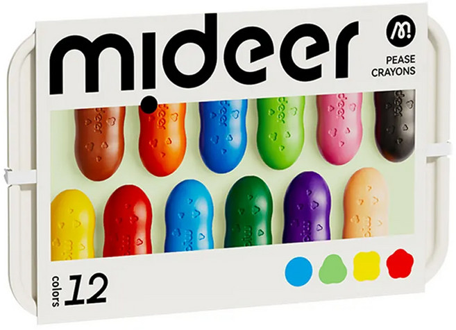 mideer 不沾手 豌豆蠟筆 3歲以上, 12色, 1盒