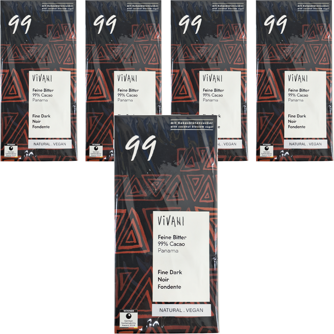 ViVANI 99%極黑巧克力片, 80g, 5片