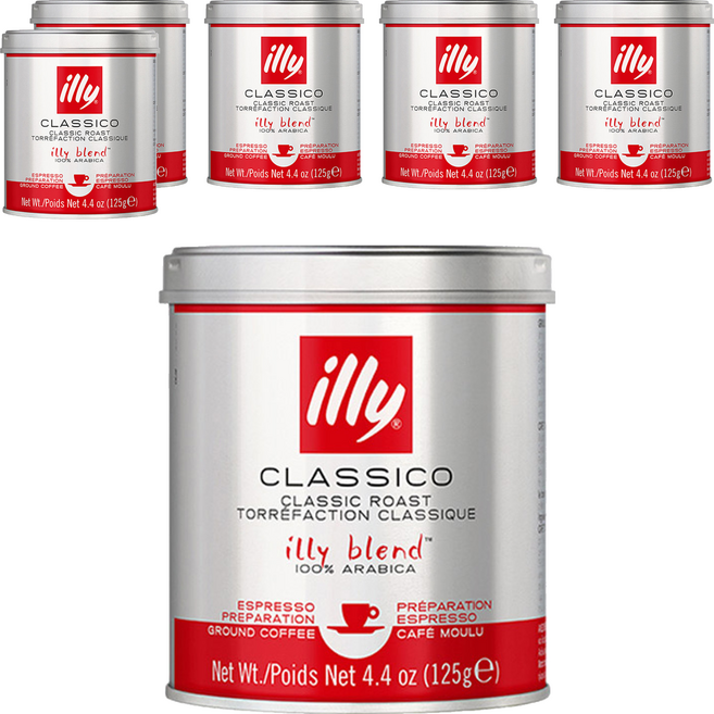 일리 클래식 로스트 그라운드 분쇄 커피, 에스프레소, 125g, 6개