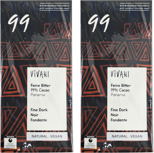 ViVANI 99%極黑巧克力片, 80g, 2片