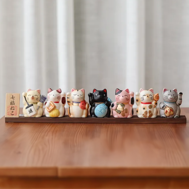 日本 瀨戶燒 開運 陶瓷擺飾, 貓咪七福神 多色