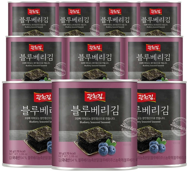 광천김 블루베리김 캔김, 10개, 30g