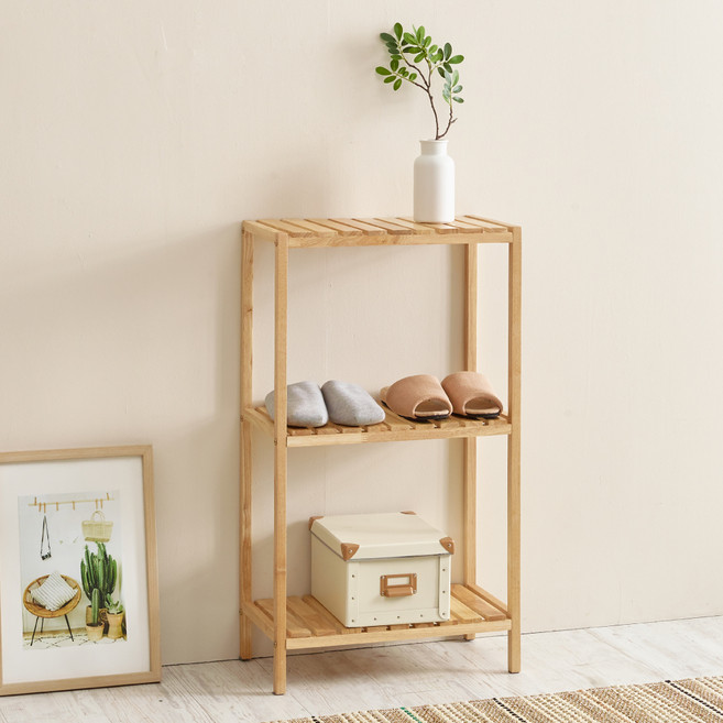 조은세상 고무나무 원목 500 신발장, 내추럴, 3단