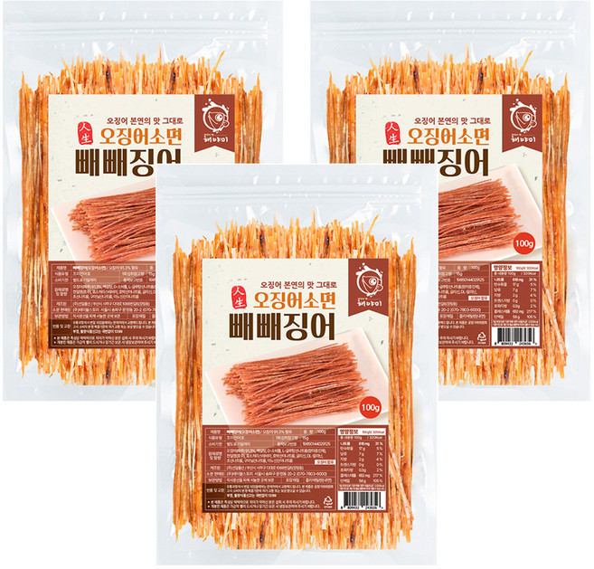 해야미 빼빼징어 오징어소면, 100g, 3개