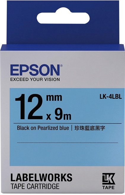 EPSON 台灣公司貨 標籤帶 C53S654420 LK-4LBL 12mm, 藍底黑字, 9m