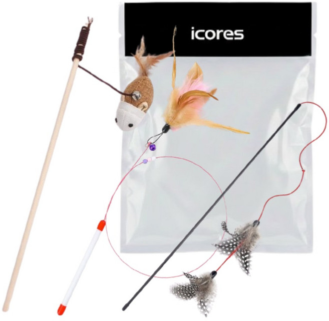 아이코어스 고양이 낚시대 장난감 3종 세트, 혼합색상, 1세트