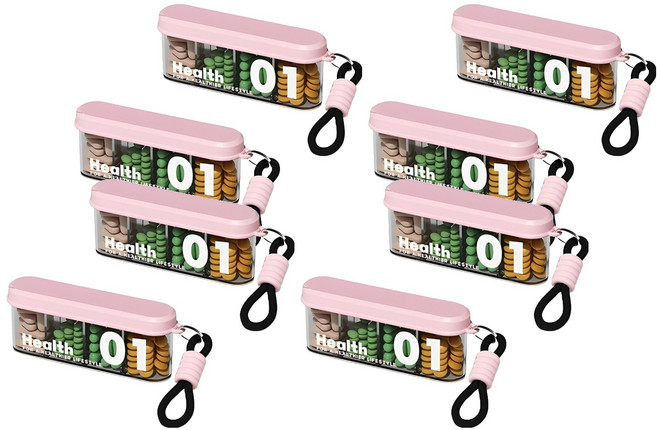 한봄누리 외출 여행 미니 약통 휴대용 칸막이 약 케이스 핑크, 8개
