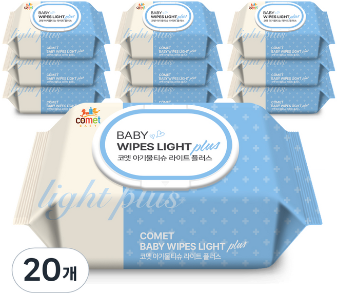 코멧 아기물티슈 라이트 플러스 캡형, 40g, 120매, 20팩