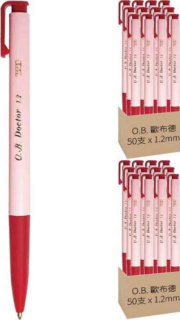 O.B. 歐布德 自動原子筆 OB1012 1.2mm, 紅色, 100支