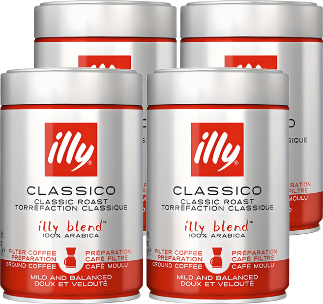 illy 意利 經典烘焙 Classico 研磨咖啡粉, 250g, 濾紙, 4個