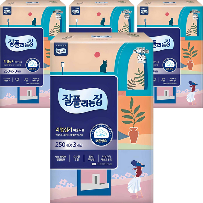 잘풀리는집 천연펄프 미용티슈 2겹, 250매입, 12개