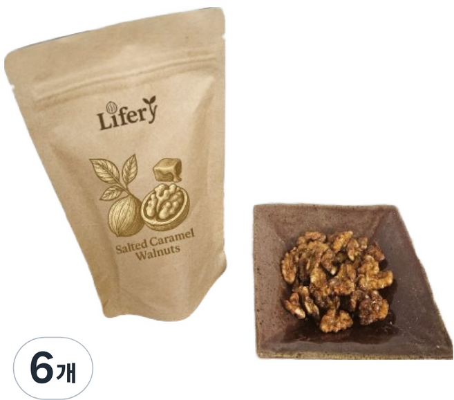 라이퍼리 전통간식 쏠티드카라멜 호두정과, 80g, 6개