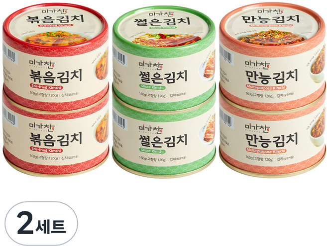 미가찬 캔김치 썰은김치 160g x 2p + 볶음김치 160g x 2p + 만능김치 160g x 2p 세트, 2세트