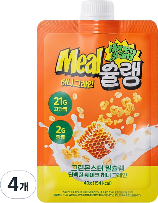 GREEN MONSTER Meal Blanche 蛋白質奶昔 蜂蜜穀物, 40g, 4個