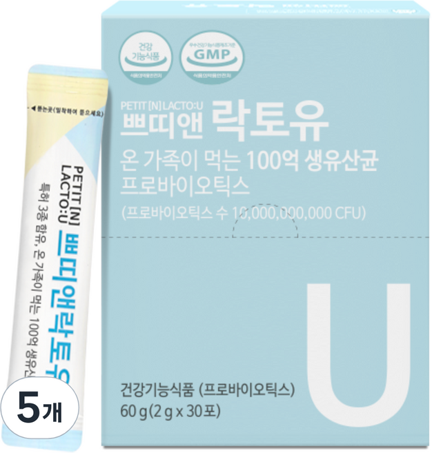 쁘띠앤 락토유 100억 프로바이오틱스 신바이오틱스 어린이 임산부 유산균, 20g, 5개