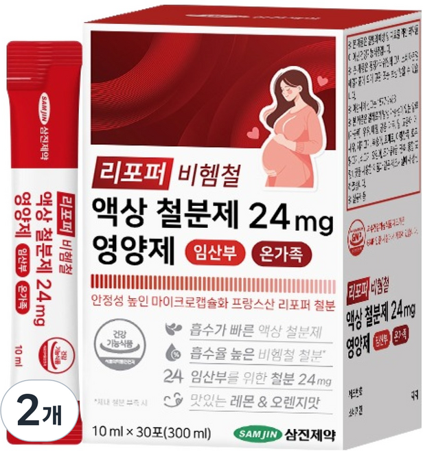 삼진제약 임산부 온가족 리포퍼 비헴철 액상 철분제 24mg 30p, 2개, 300ml