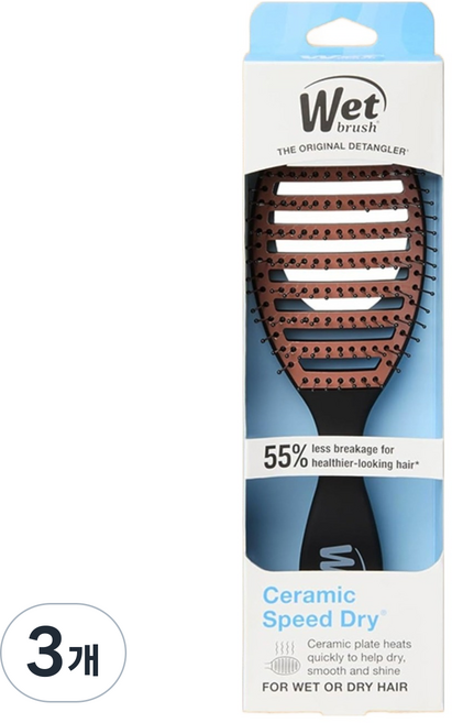 Wet brush 快速乾燥陶瓷髮梳, 黑色, 3個