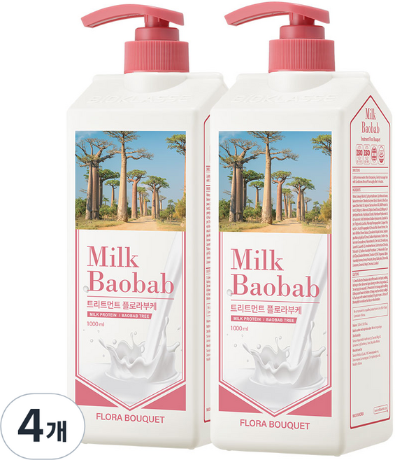 밀크바오밥 대용량 단백질 손상모 케어 트리트먼트 플로라부케향, 1L, 4개