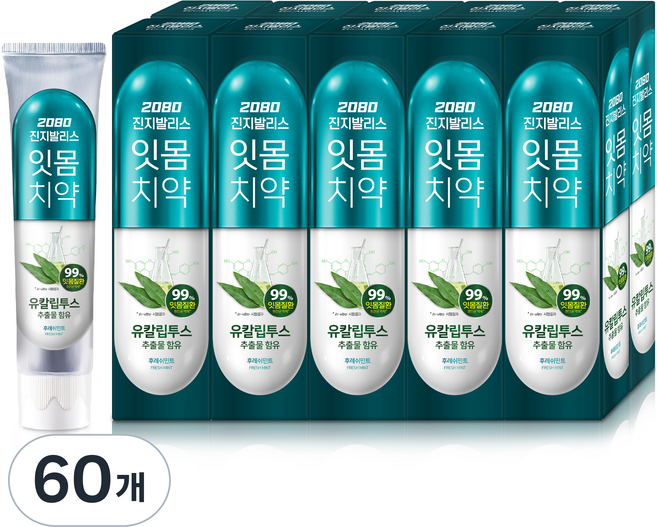 2080 진지발리스 후레쉬민트 유칼립투스향 치약, 150g, 60개