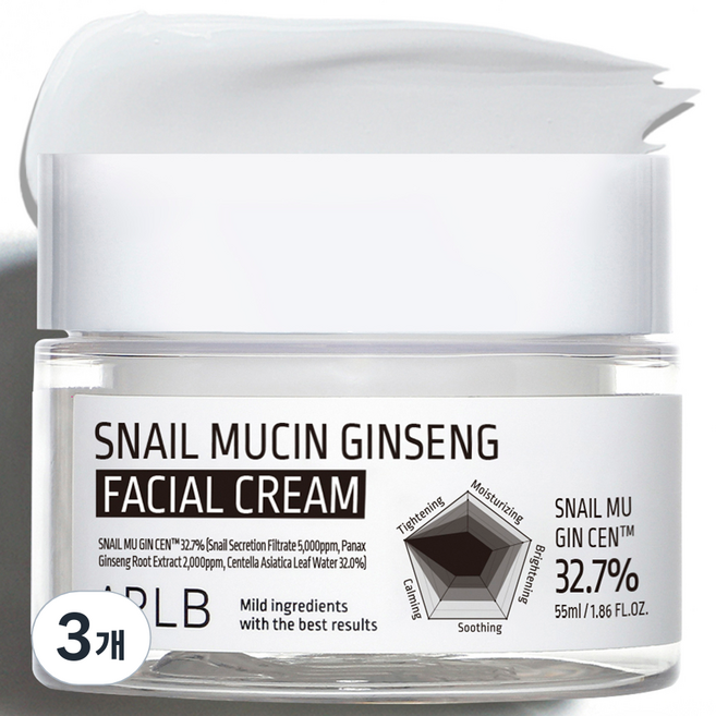 APLB 스네일 뮤신 진생 페이셜 크림, 55ml, 3개
