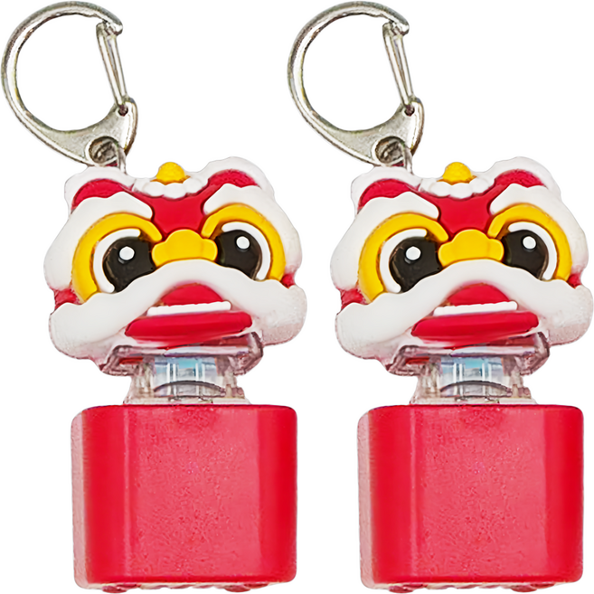 按鍵鑰匙圈 A款 2個, 醒獅 紅色 + 白色 + 黃色, 1組
