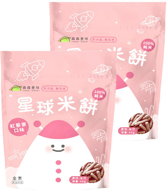 FOREST PLANET 森森星球 100%純米 星球米餅 全素 無麩質 6個月以上, 紅藜麥, 40g, 2包