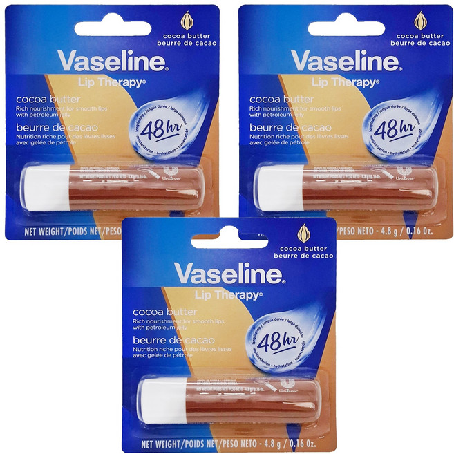 Vaseline 凡士林 護唇膏 可可脂 滋潤雙唇, 4.8g, 3支