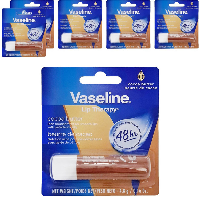 Vaseline 凡士林 護唇膏 可可脂 滋潤雙唇, 4.8g, 6支