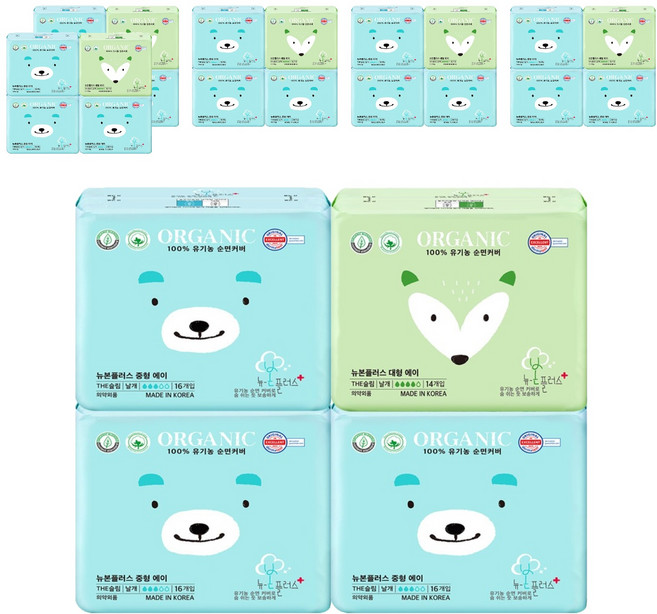 유기농본 뉴본플러스 슬림한 유기농 생리대 중형16개입 3팩 + 대형14개입 1팩, 6세트