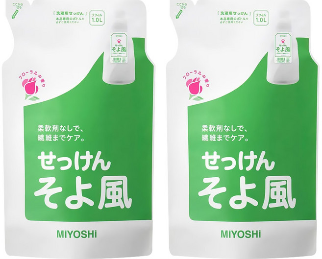 MIYOSHI 玉之肌 無添加洗衣精補充包 微風花香, 1L, 2包