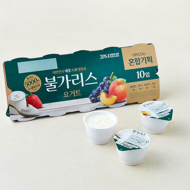 불가리스 요거트 딸기 + 플레인 + 포도 + 복숭아, 85g, 10개입, 1세트