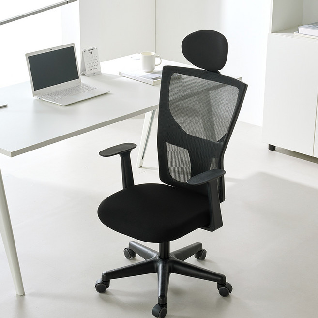 체어스코 네이처 허리 편한 사무용 공부 의자 헤드세트, 딥블랙