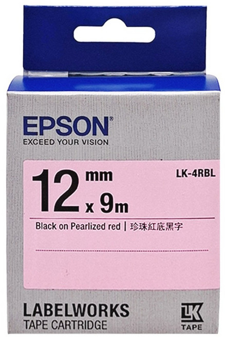 EPSON 標籤帶 台灣公司貨 C53S654418 LK-4RBL 12mm, 紅底黑字, 9m