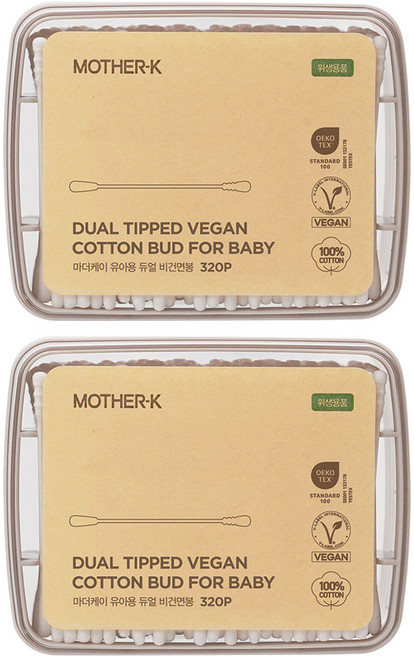 마더케이 유아용 듀얼 비건면봉, 320개입, 2개