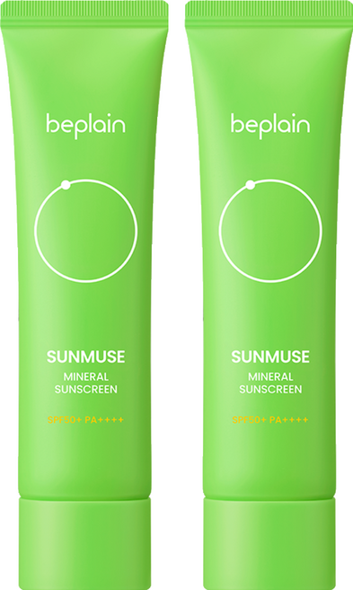 [비건뷰티] 비플레인 선뮤즈 무기자차 연두 선크림 SPF50+ PA++++, 50ml, 2개