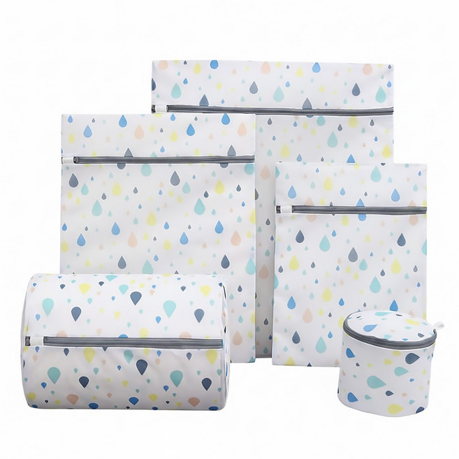 日式雙層細網洗衣袋超值5件組, 水滴款 白色, 1組