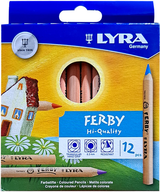 LYRA 三角原木彩色鉛筆 舒適好握 堅硬筆芯不易斷裂 左右手適用, 12色, 1組