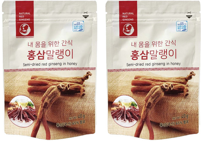 振興高麗人蔘 韓國高麗蜂蜜紅蔘條 健康零食輕巧小包裝, 40g, 2包