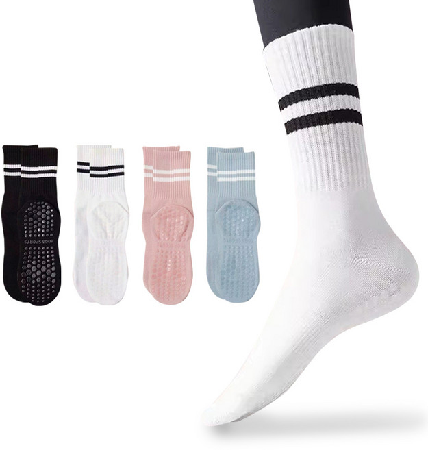와이에스 여성용 논슬립 스포츠 양말 4종 세트, 블랙, 화이트, 블루, 핑크, 1세트