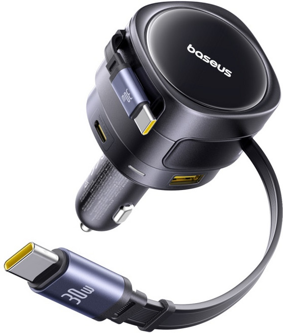 베이스어스 2in1 C타입 4개 포트 90W 릴케이블 고속 충전기, 블랙