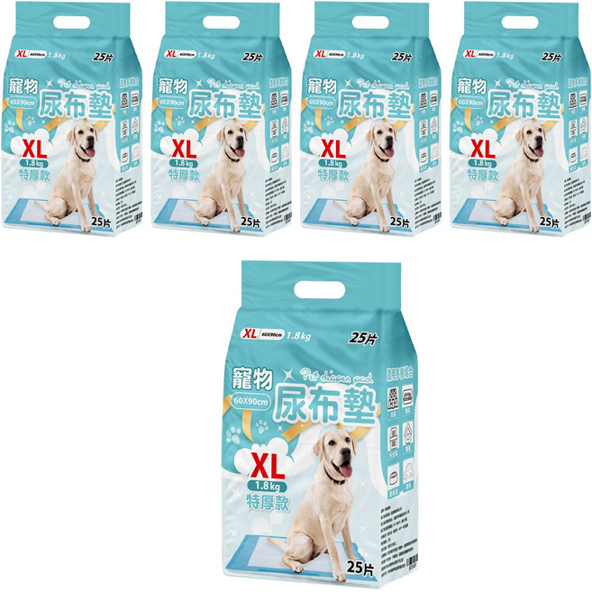 咪咪購物 寵物尿布墊 特厚款, 25片, 5包
